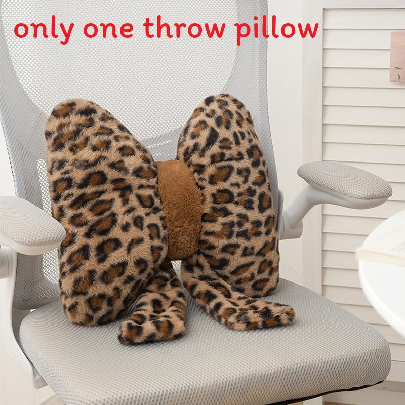 Leopard Print Floral Sofa Cushion With Plush Faux Fur For Home Decor
