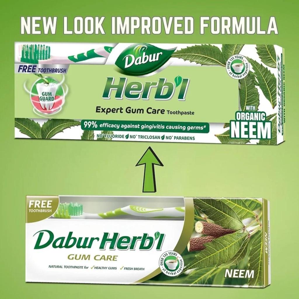 Dabur Herb'l Toothpaste Neem 150g + FREE Toothbrush