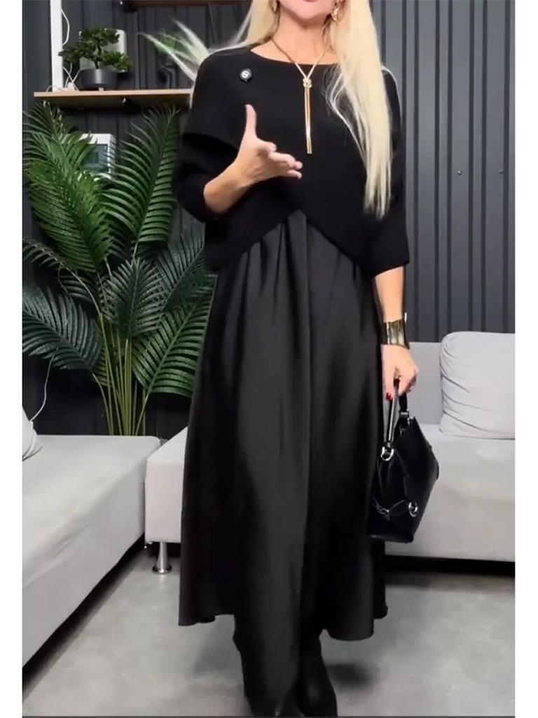 Elegant Solid Color 5-Point Sleeve Winter Dress