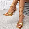 Damen Sandalen Goldene Sandalen Mode High Heel Sandalen Riemchen Damenschuhe High Heels Schnürung Alien Absatz Damenschuhe