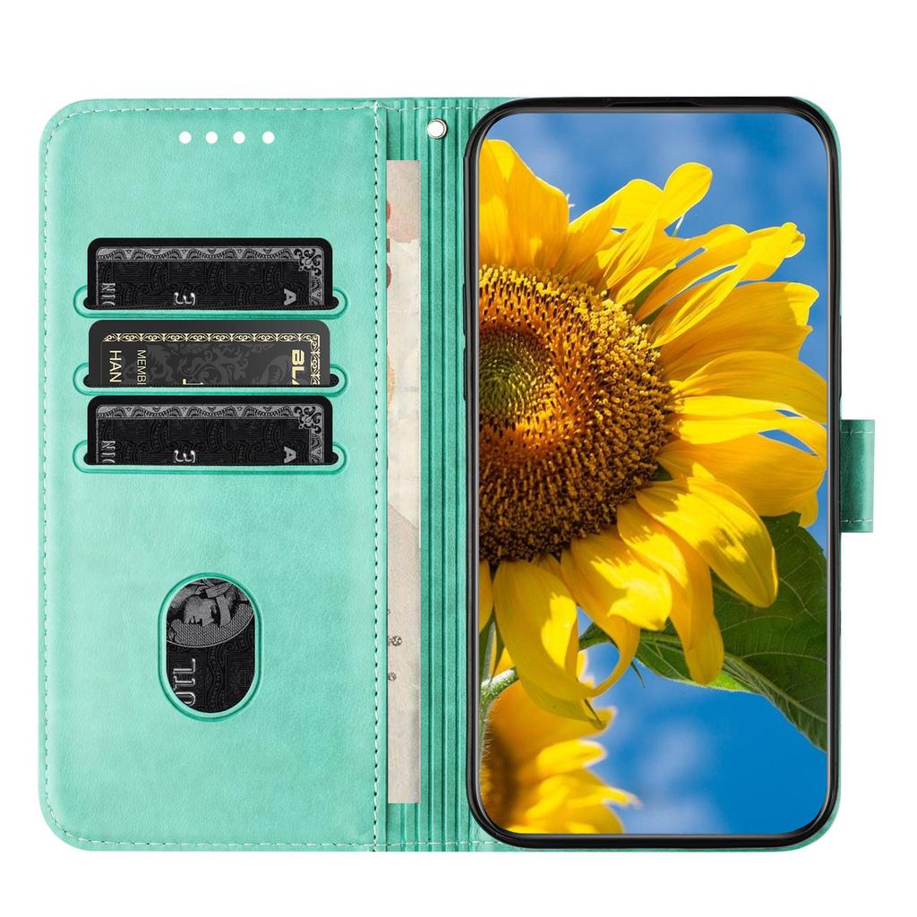 PU Leather Protective Case Emboss Sunflower Folio Magnetic Card Slots Holder Kickstand Wrist Strap Flip Case for Nokia G22 G11 G21 G60