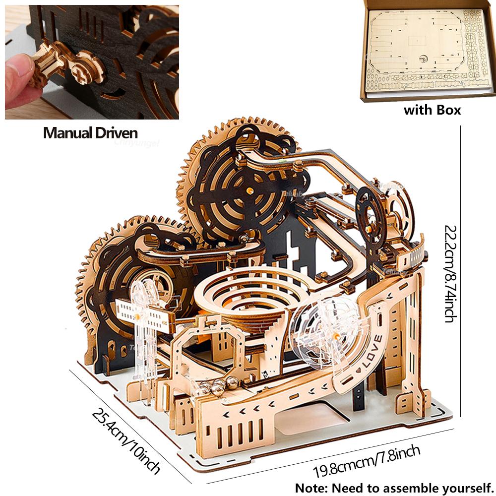 3D Wooden Puzzle Building Model Kit Electric Motorized Marble Run Stem Educational Construction Toys For Kids Adults Gifts
