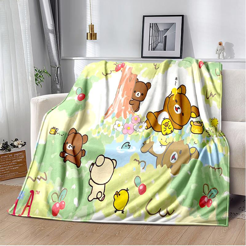 Cute Cartoon Rilakkuma Anime Throws Blanket Kids Super Soft Blankt for Sofa Travel Couch Picnic Flannel Blanket Birthday Gift