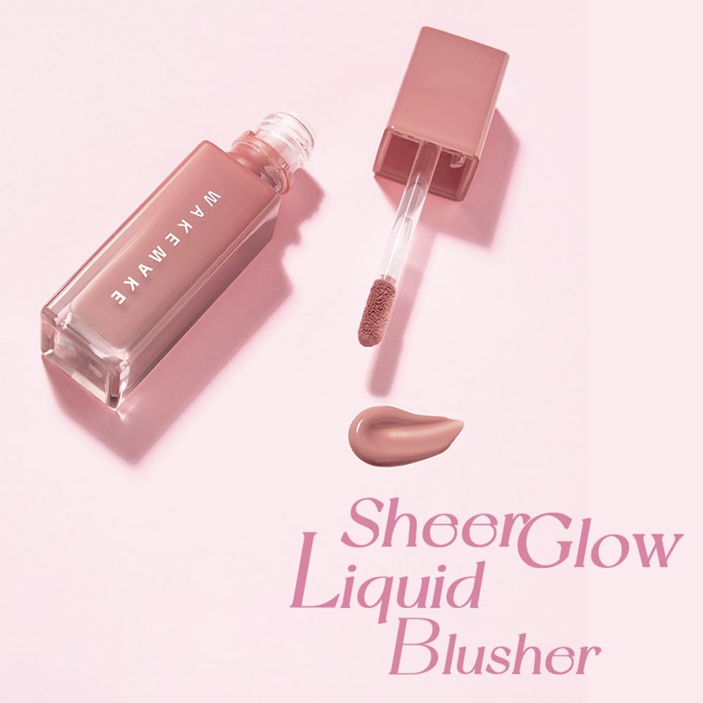 Wakemake Sheer Glow Liquid Blusher Morning Korean Liquid Finger Puff Included 02, Ballet, Glowing, Natural-Looking Blush, Cosmetics, Blush,