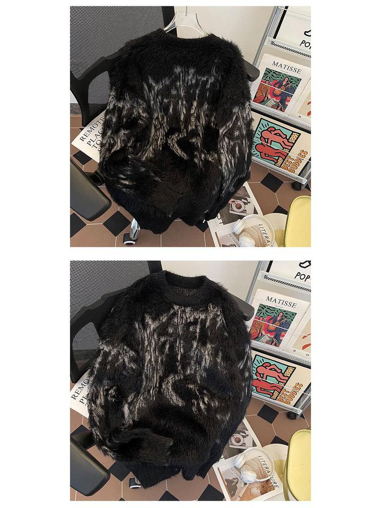 Unisex Sweter z Sztucznego Futra Mink Tie-Dye Retro – Przytulny, Miękki i Ciepły Zimowy Dzianinowy