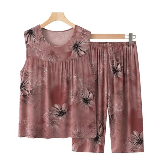 

Pajama Sets for Elderly Women Sleeveless Tank Top And Pants Pjs Sleepwear Set Floral Print Summer Casual Two Piece Lounge Outfits XL кирпич красный