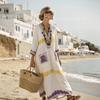 Summer Elegant Plus Size Kaftan Maxi Dress V Neck Half Sleeve Geometric Print Loose Fit Flowy Big Swing Casual Beach Vacation Holiday Long Dress