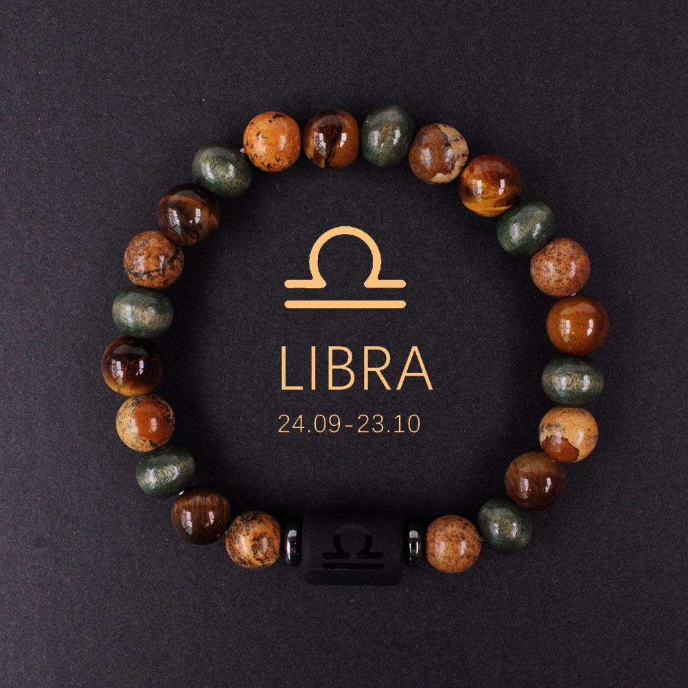 12 Constellations Natural Stone Beaded Bracelet Zodiac Tiger Eye Stone Bracelet for Women Men