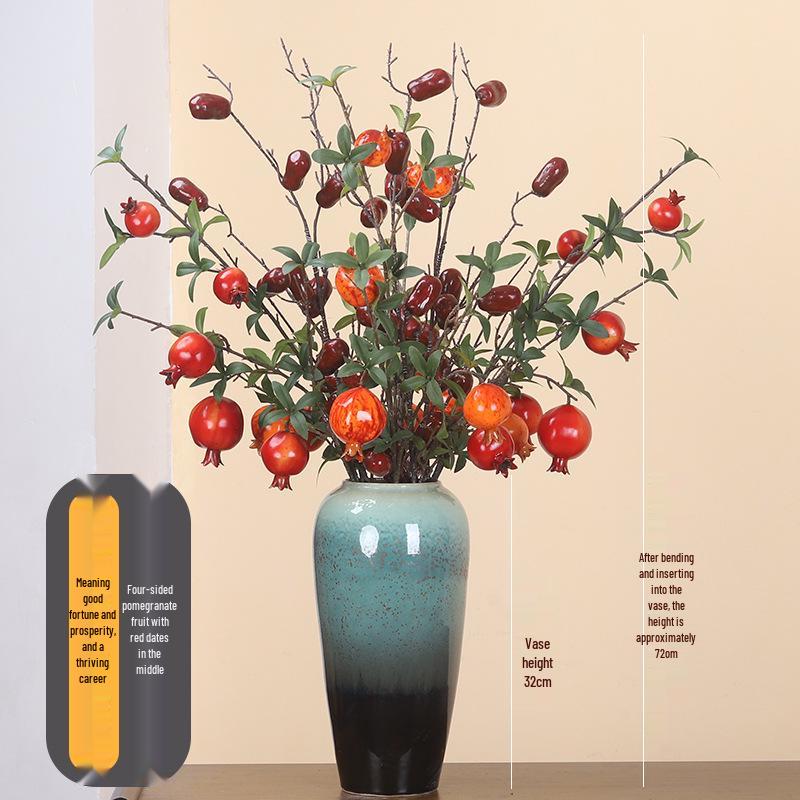 Artificial Pomegranate Persimmon Branch: Red Berry Fruit for Living Room or Entrance Hall Decoration - Chinese Style