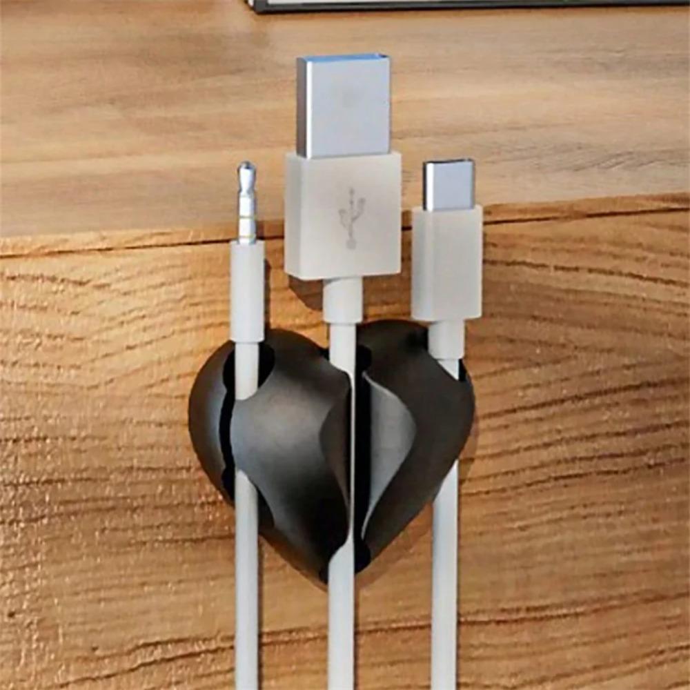 Self Adhesive Silicone Heart Shaped Cable Organizer 4PCS USB Charging Wire Winder Desk Clip Holder Home Office Wire Holder Clip