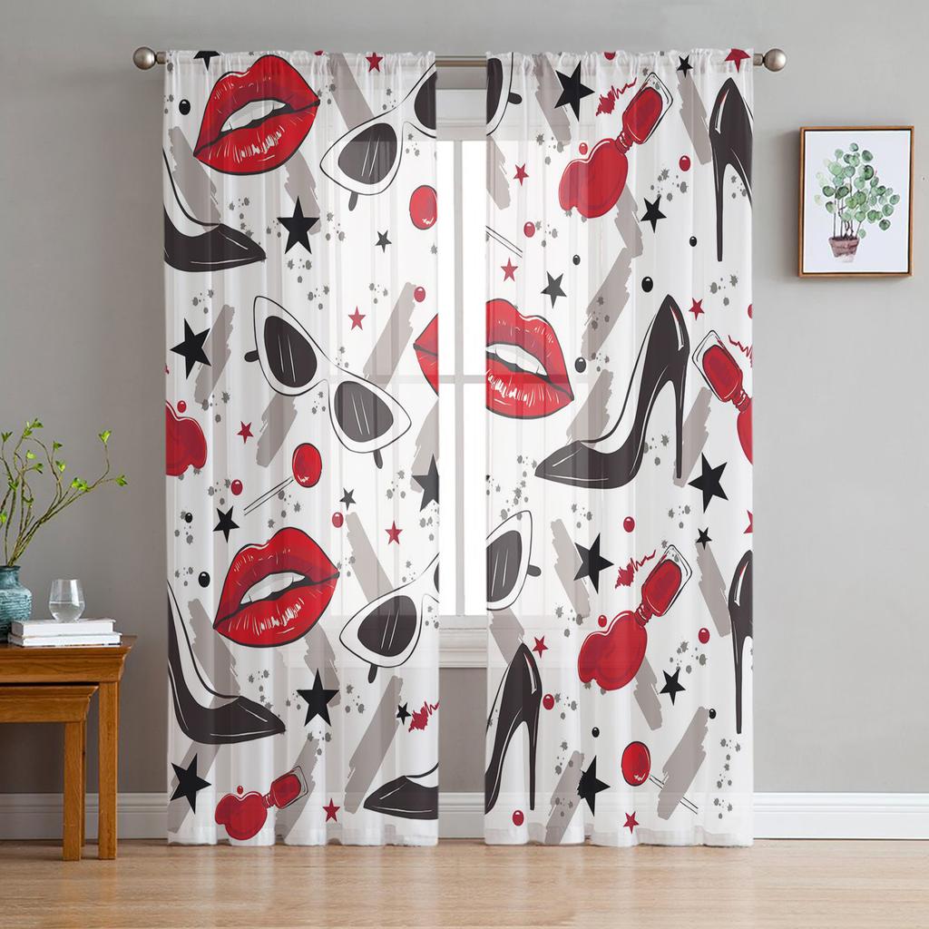 High Heels Diamond Shiny Tulle Curtains For Living Room Bedroom Voile Curtain Home Decoration Sheer Balcony Door Curtain