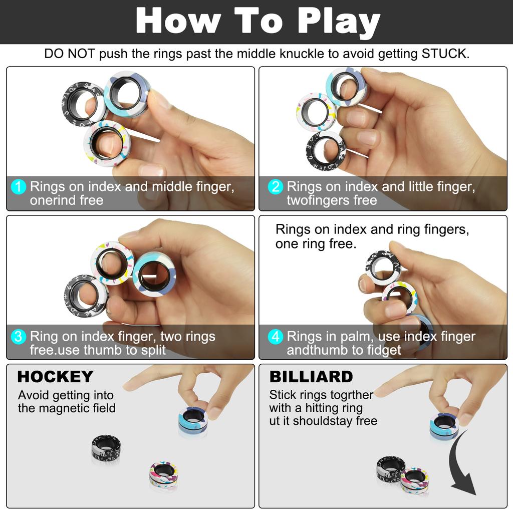 YISHIDANY 3 stk Fidget Magnetisk Ring Leker Fingre Magnetiske Ringer ADHD Stresslindring Magiske Spinner Leker for Voksne Barn Angst