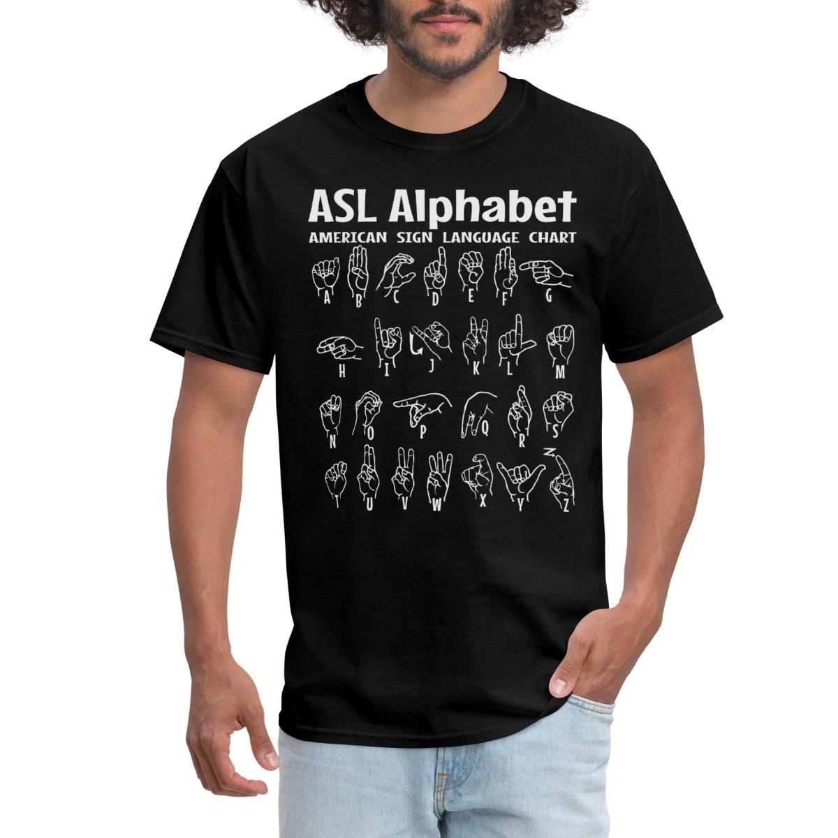 Алфавит ASL Американский язык жестов Таблица Мужская футболка L