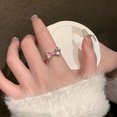 Roze Strik Vingerring Prachtige Strik Openingsring Schoonheid Strik Ring Vingerversieringen