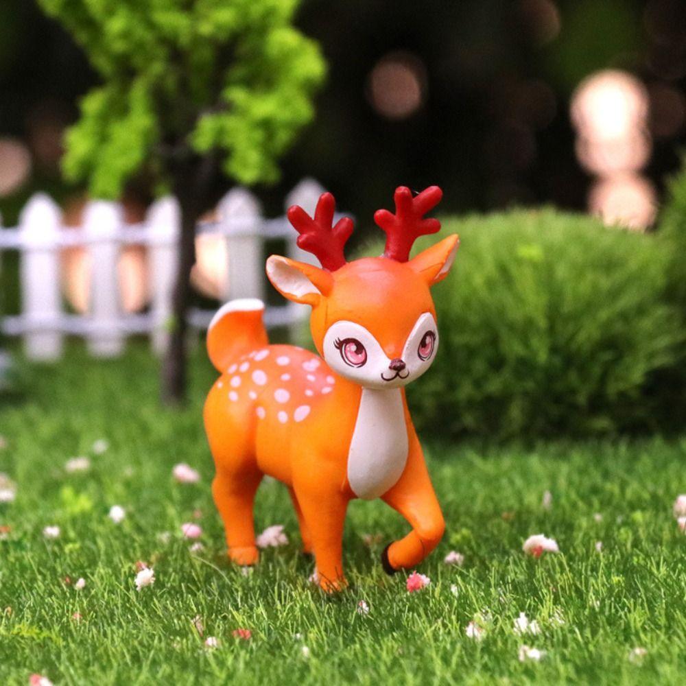 Waterproof Mini Cartoon Sika Deer Ornament Delicate Animal Statue  Balcony