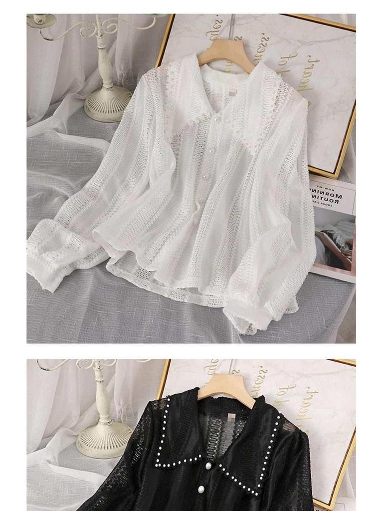 Autumn 2025 Trendy Women's Fairy White Shirt with Peter Pan Collar