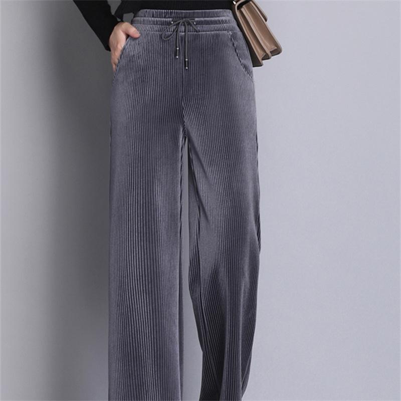 2022 Pantaloni de iarnă ocazional cu lungime întreagă Pantaloni de velur cu picioare largi Pantaloni elastici cu talie înaltă pentru femei Pantaloni eleganti cu șireturi