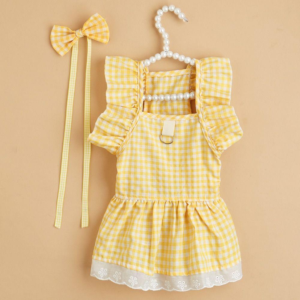 Sweet Plaid Lace Dog Skirt British Style Cat Princess Dress Puppy Fairy Skirt  Photograph Prop