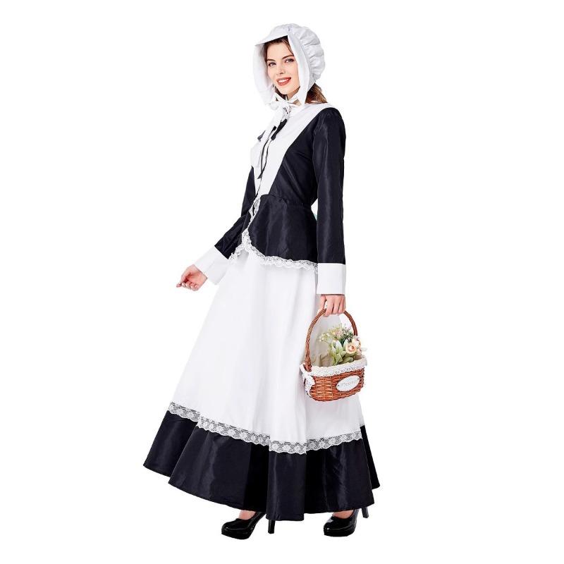 Halloween costume maid beer costume retro maid dress long dress black and white show dress accessories