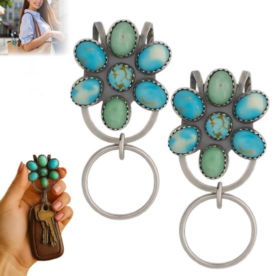 Turquoise Inlaid Keychain Flower Shape Natural Stone Inlay Design Keychain