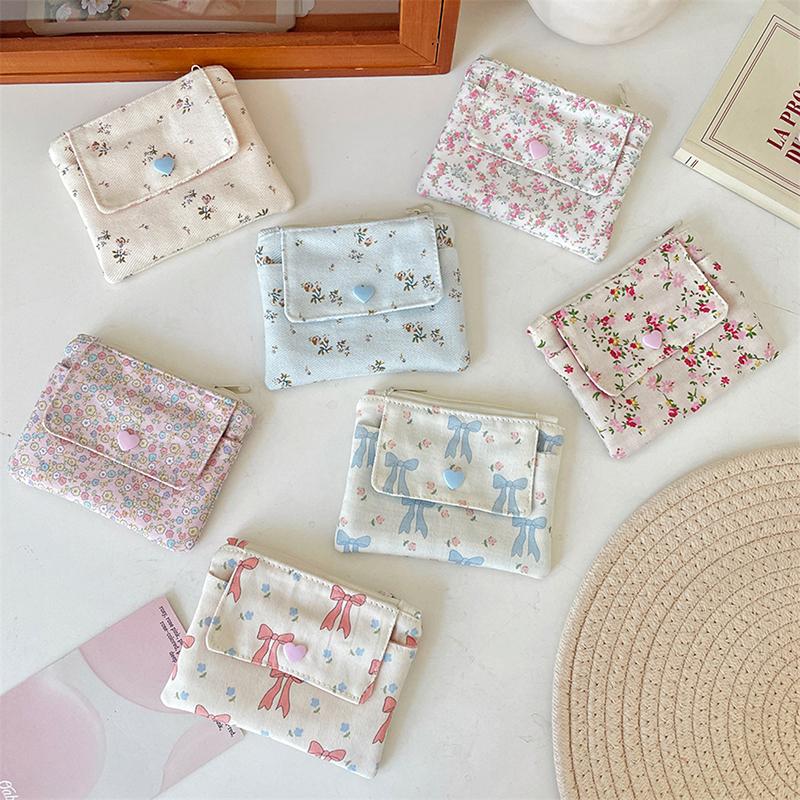 Ins Style Flowers Card Holder Coin Purse Id Card Bank Card Protective Cover Small Wallet Key Organizer Double Layer