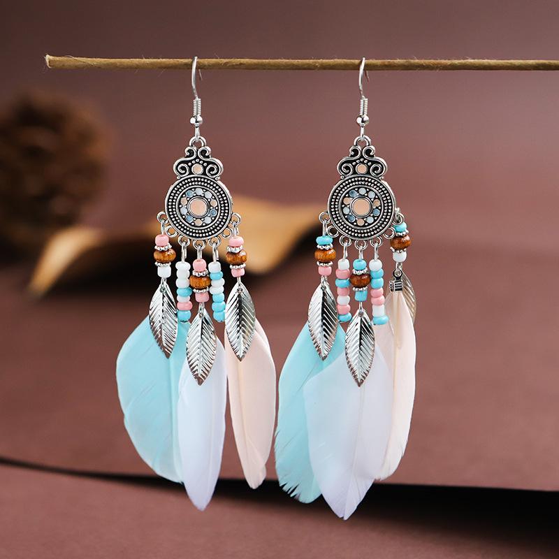 Boho-Feder-Quastenohrringe - Ethnischer Yunnan-Tourismus-Bestseller