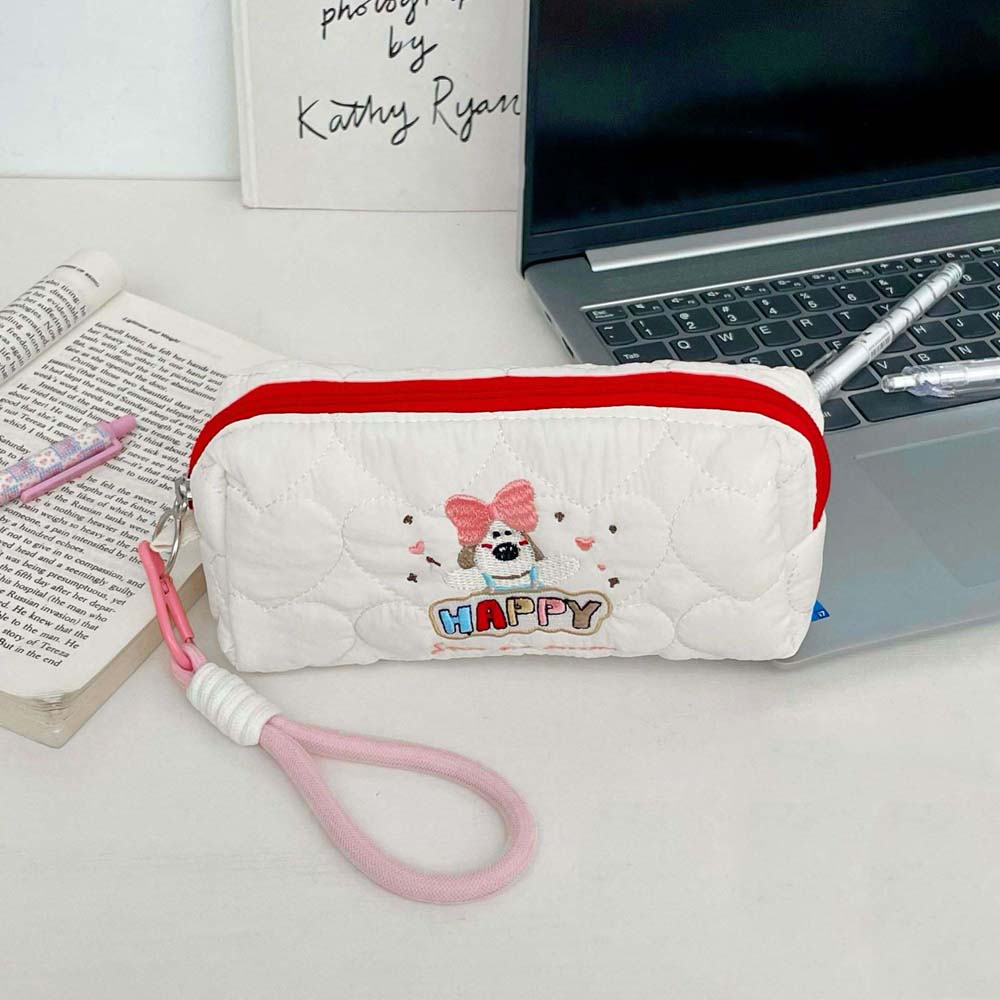 Lovely Embroidered Dog Puppy Stationery Bag With Pendant Rope Pencil Pouch  Student