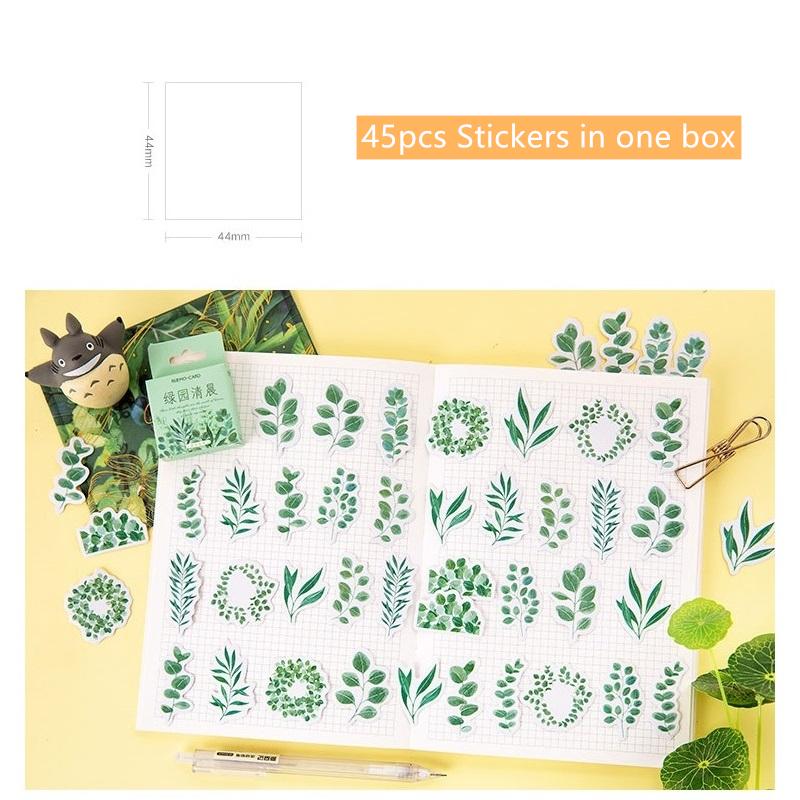 

45 шт., набор наклеек из натуральных материалов, 44 мм, мини-сад, зеленый лист, наклейка с растением, дневник, альбом, украшение «сделай сам», клей, подарочная печать