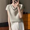 Women's High-End Short Sleeve Cowl Neck Satin Blouse