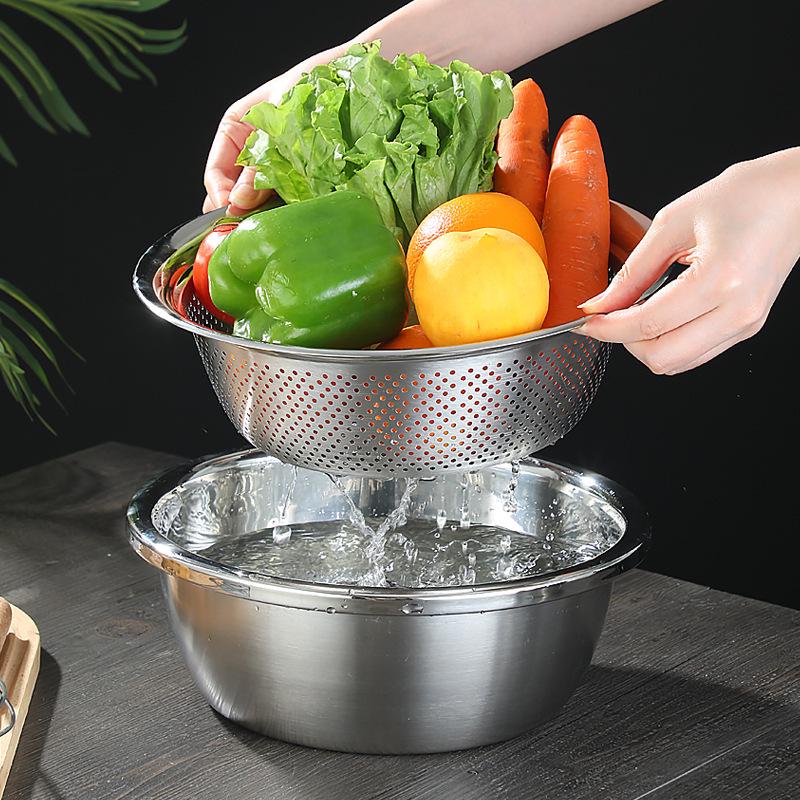 Stainless Steel Double Layer Kitchen Colander and Rice Washer