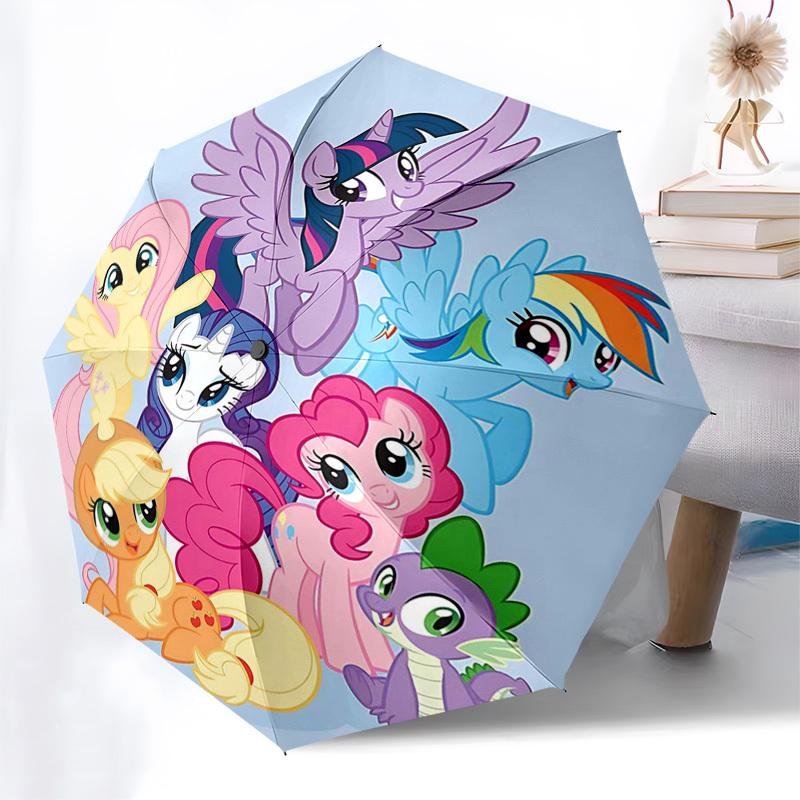 1pc My Little Pony Automatic Folding Umbrella Portable Tri-Fold Design with 8-Bone Iron Frame, Outdoor for Fans, Travelers, Daily Use, Gift for All Oc