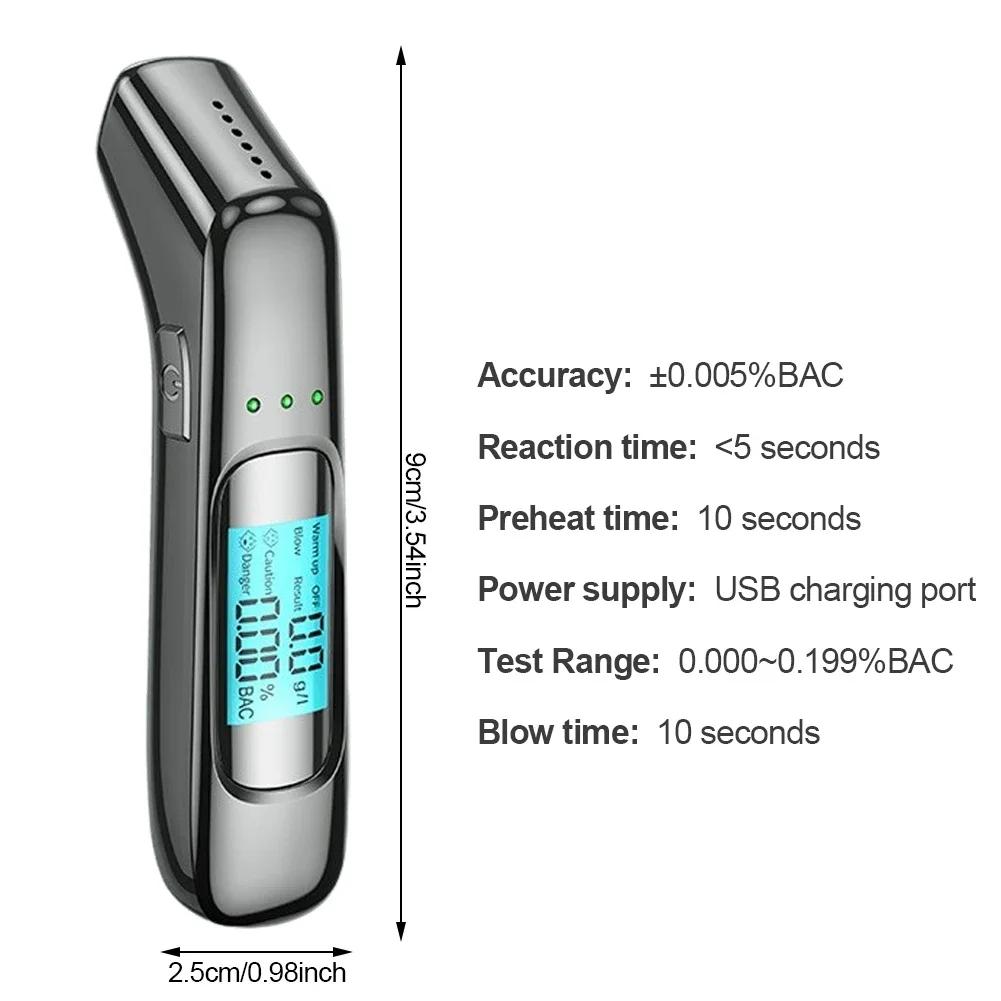 Alcohol Tester High Precision Breathalyzer Alcometer USB Rechargeable Non-contact LCD Display Digital Portable Alcohol Detector