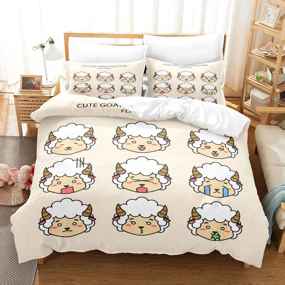 Cartoon Goat Duvet Cover Cute Kawaii White Goat White Background For Children Girls Boys Gift For Bedroom Decoration Queen King