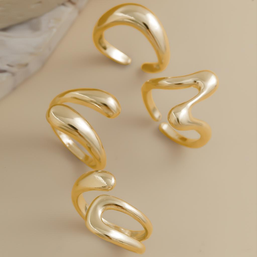 Punk Geometric Metal Irregular Rings for Women Men Vintage Gold Color Curved Open Ring Set Fashion Unisex Jewelry Gift