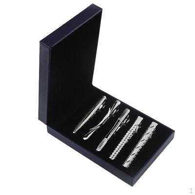 Caja de cierre de clip para hombre formal con barra de corbata cepillada plateada de 5 piezas