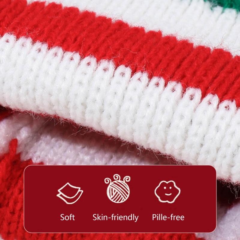 Knitted Acrylic Christmas Hats striped With Ear Top Winter Outdoor Wool Ball Daily Wear