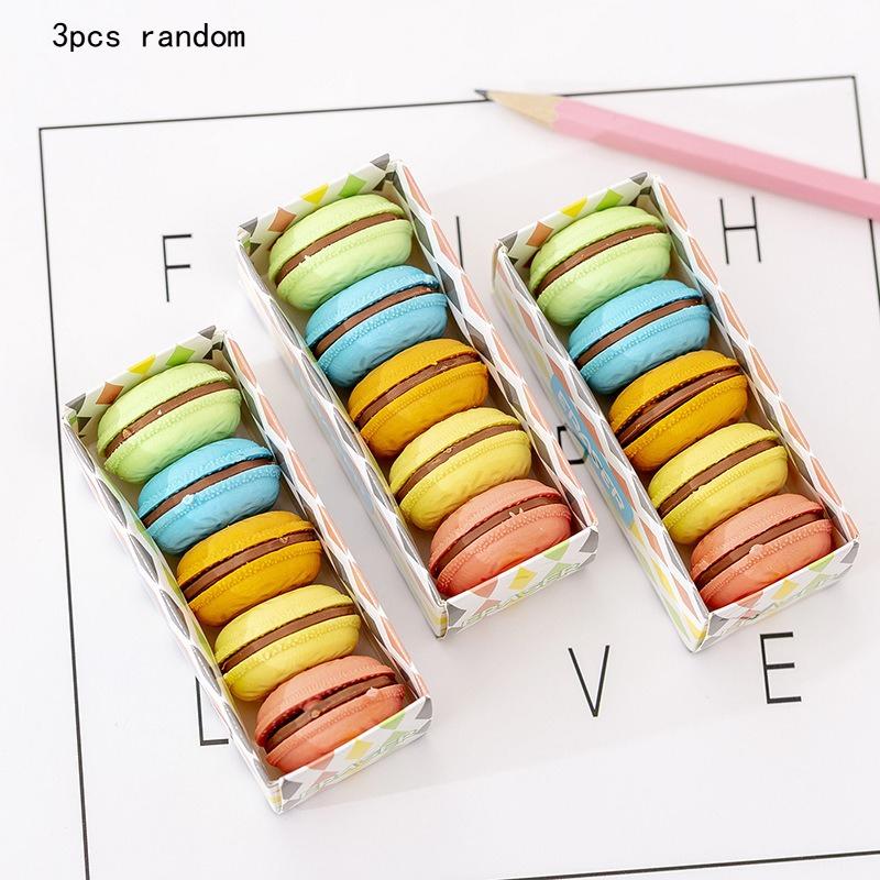 Kawai Creative Stationery Macaron Color Sandwich Biscuit Eraser Cute Elementary School Childrens Lovely Office School Supplies