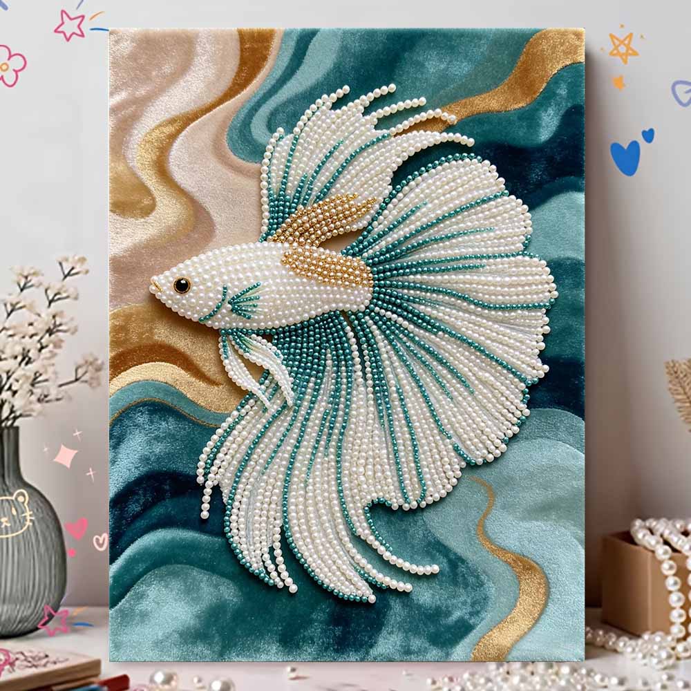 DIY Pearl Art Painting Elegant Betta Fish Handmade Craft Modern Wall Decor Leisure Relax Activity Nice Gift for Novice Art Practitioners Home