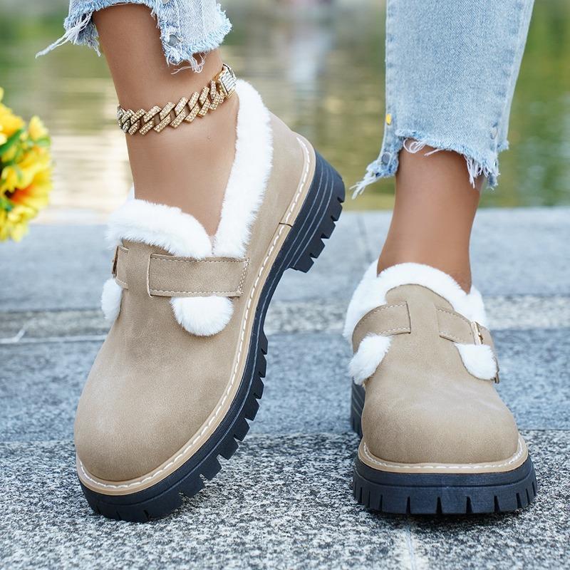 Women's Lightweight Comfortable Thick Soled Flat Bottom Anti-cold Warm Padded Snow Boots Non-slip Wear-resistant Outdoor Sports Loafers Cotton Shoes