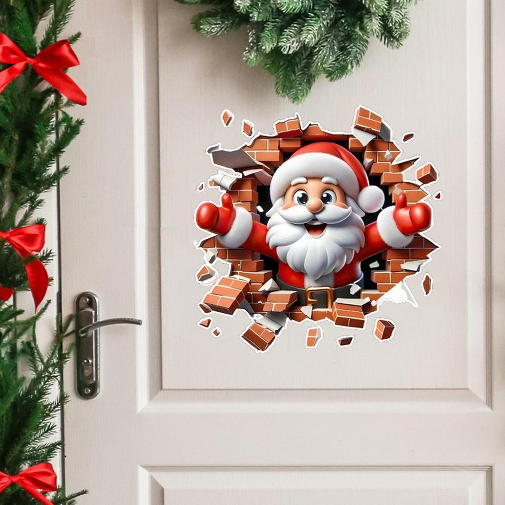 Santa Claus Wall Decal 2D Santa Claus Breaking The Wall Sticker Christmas Decorations Toilet Seat Lid Decals Home Decort