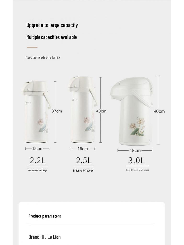Le Lion Large Capacity Press-Type Vacuum Insulated Thermos Flask Kettle