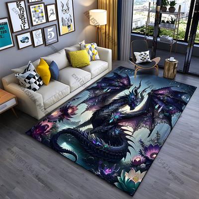 Alfombra con atmósfera floral de dragón mágico majestuoso Alfombra para yoga sala de estar decoración de habitación alfombrilla para gatear para niños alfombrilla para felpudo alfombra de área