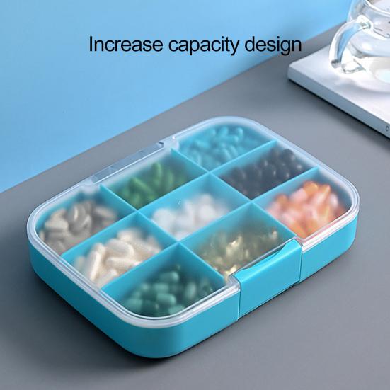 Yousheng Pill Box 9 Compartments Moisture-proof Large Capacity Transparent Design Pill Organizer for Home Travel