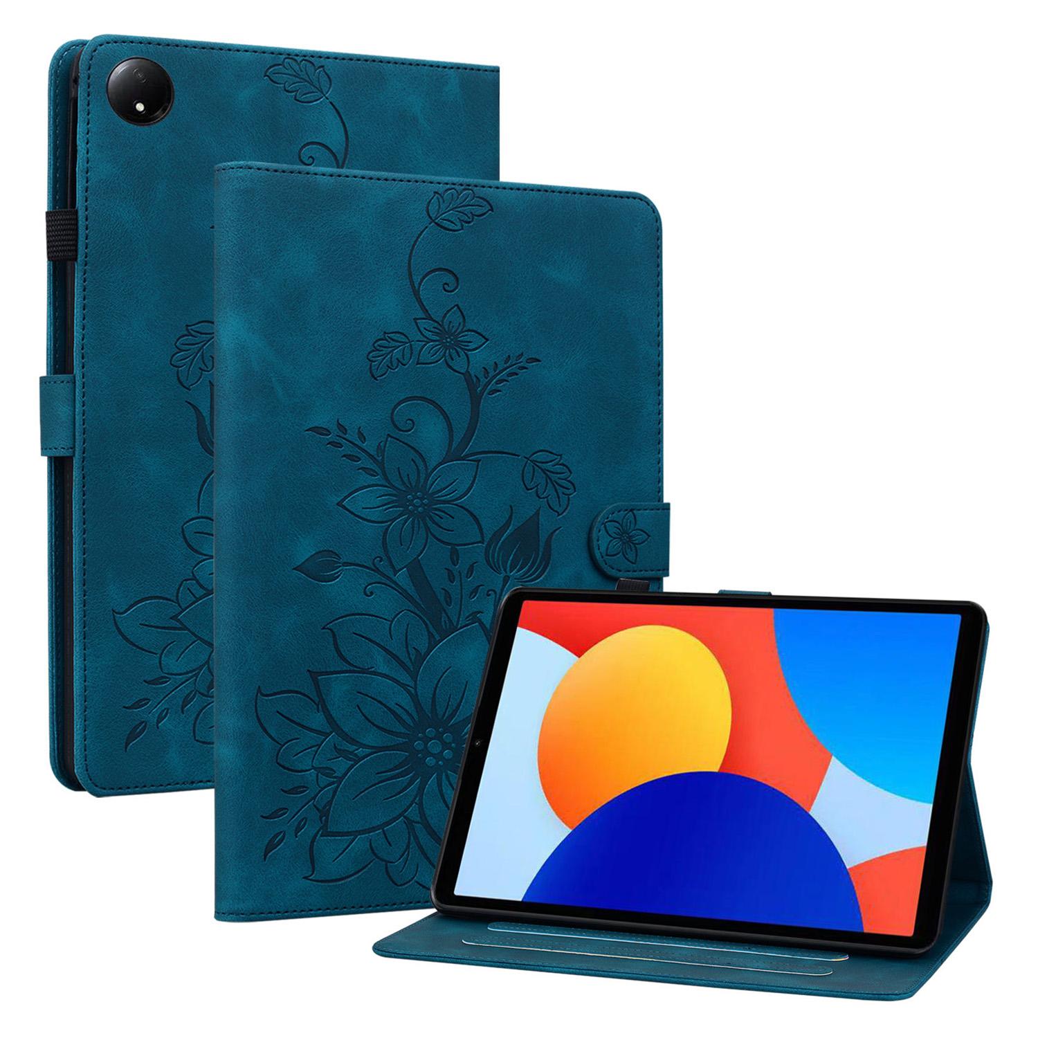 

Для Xiaomi Redmi Pad SE 4G 8,7 дюйма Чехол Оттиск Лилии Слоты для карт Кожаный Чехол для планшета Blue