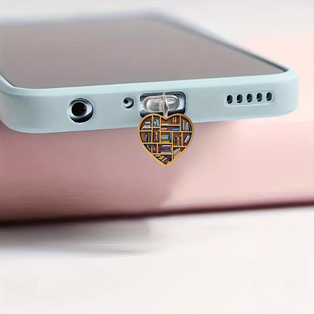 Acryl Valentinstag Thema Herz Bücherregal Handy Staubschutzstecker, Kompatibel mit IPhone/Typ-C Anschluss