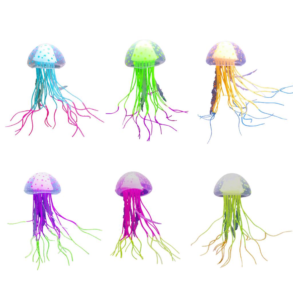 Silicone Jellyfish Ornament Decoration for Aquarium Fish Tanks 2.4x5 Inches Artificial Bright Color Moving Jellyfish