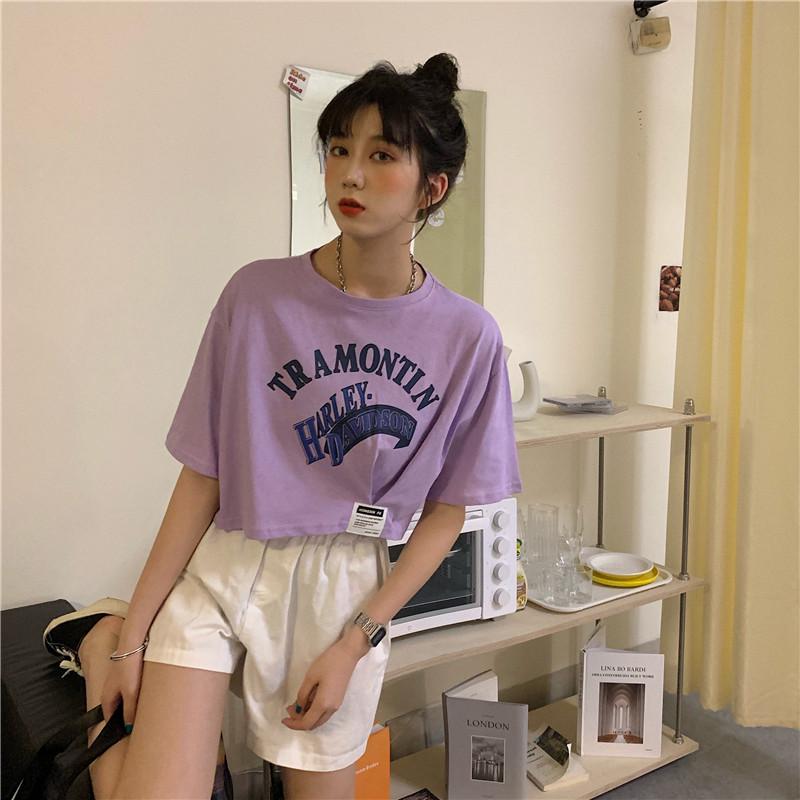 

Шикарный укороченный топ с коротким рукавом для джазового танца - Летняя футболка с высокой талией для женщин 2XL (Recommended 140-160 kg) фиолетовый