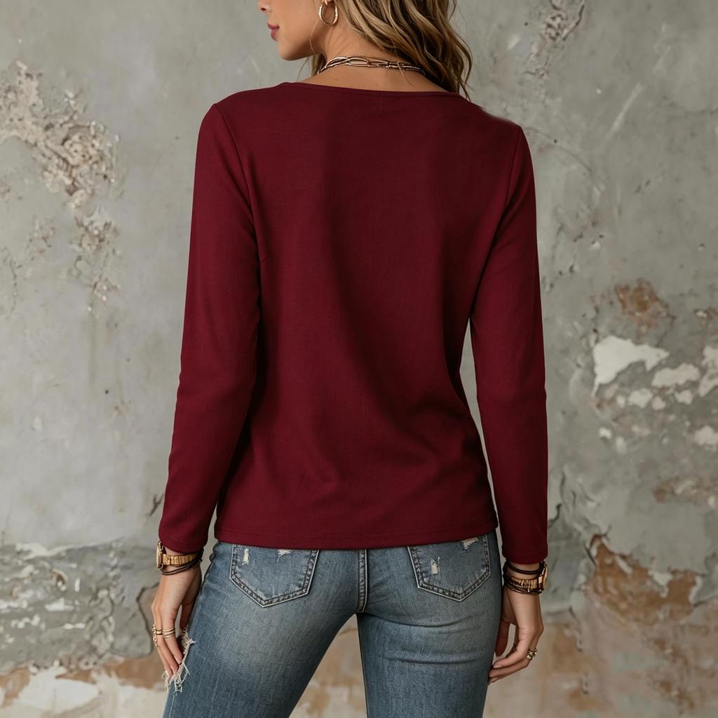 Women's Long Sleeve V-Neck Button Down Shirt for Fall and Winter