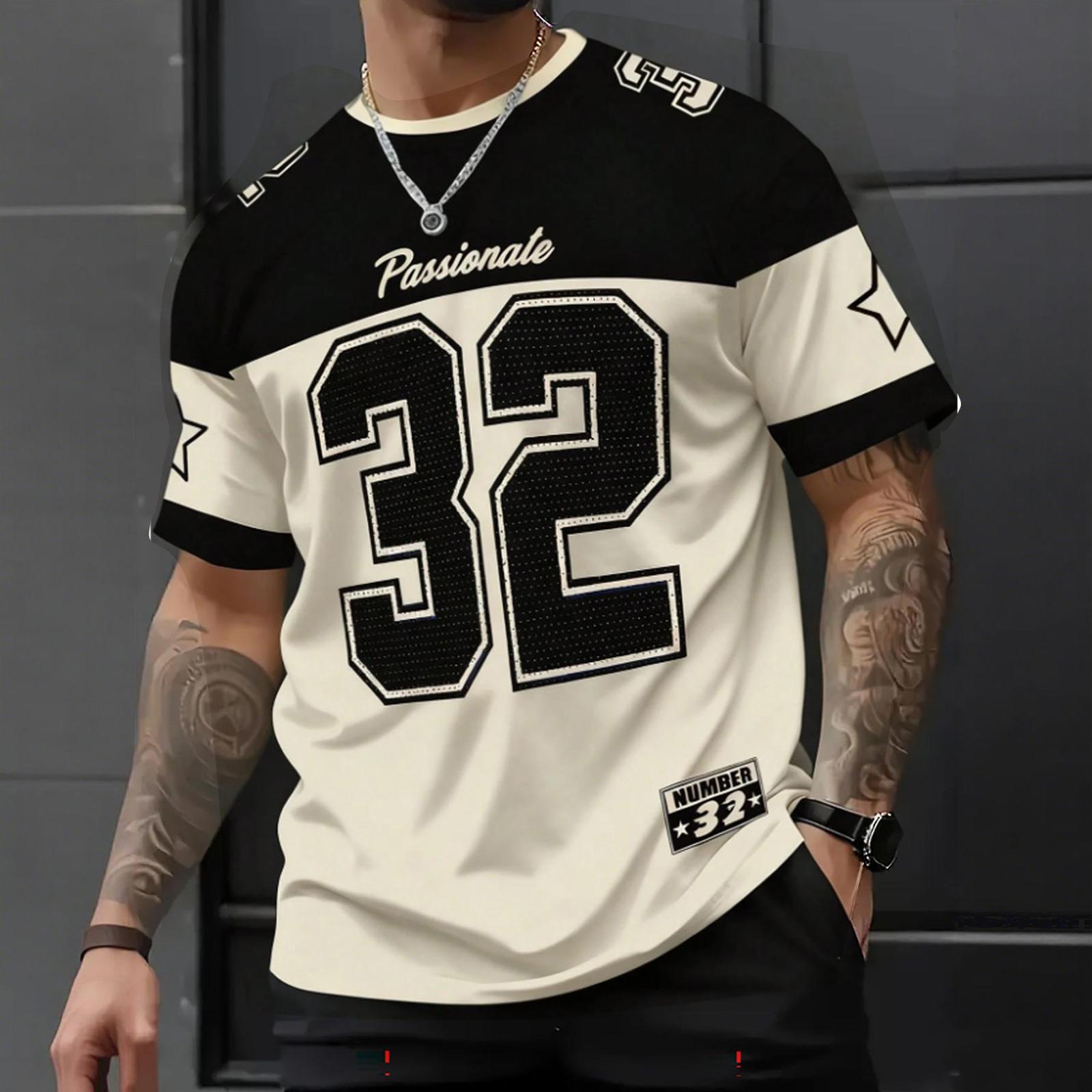 DXH Heren Korte Mouw Ronde Hals T-shirt met Cijferprint Losse Pasvorm Casual Sportkleding Top voor Dagelijks Gebruik en Buitenactiviteiten XXL