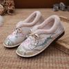 Women's New Ethnic Style Low Top Flat Sole Embroidered Cotton Shoes Soft Sole Non Slip Round Toe Plush Warm Slip On Elderly Shoe